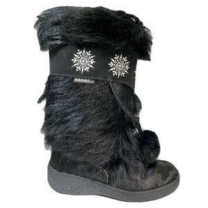 Oscar Sport Boots Black Apres Goat Hair Pom Pom Embroidery Snow Bunny